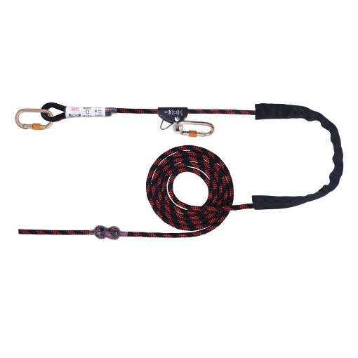 Picture of work positioning lanyard 5m with convenient grip length adjuster, Made of 12 mm Kernmantle Rope with 2 x Karabiners