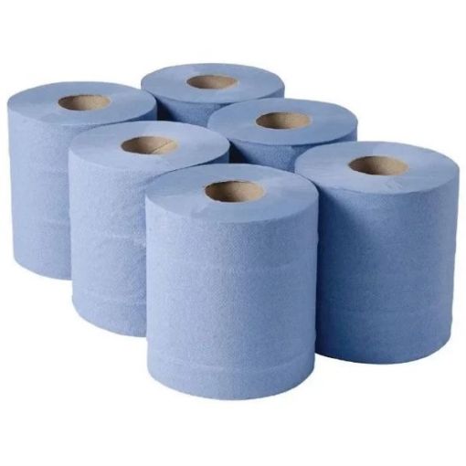 Picture of 2 Ply Blue Centrefeed Rolls 400 Sheets (1 Pack of 6)