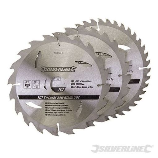 Picture of TCT Circular Saw Blades 20, 24, 40T 3pk 190 x 30 - 25, 20mm Rings
