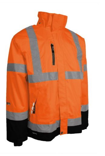 Picture of BREATHABLE HI-VIS RAIN JACKET - Orange/Navy
