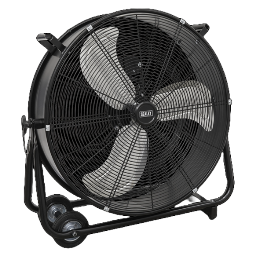 Heavy duty steel casing and wheels on industrial drum fan
